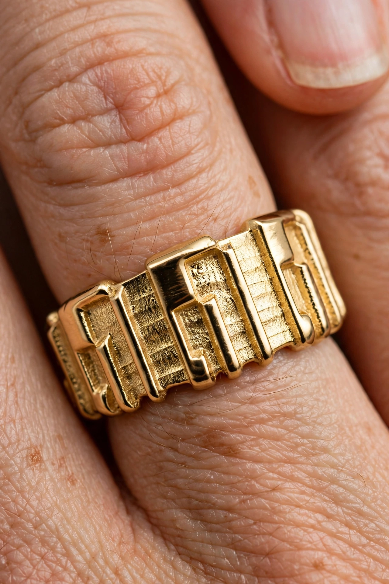 DA RE Jewelry - BRICKELL Ring - Architectural Brick Pattern - Gold Plated - 3D Statement - Image 12