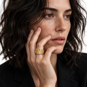 DA RE Jewelry - BRICKELL Ring - Architectural Brick Pattern - Gold Plated - 3D Statement