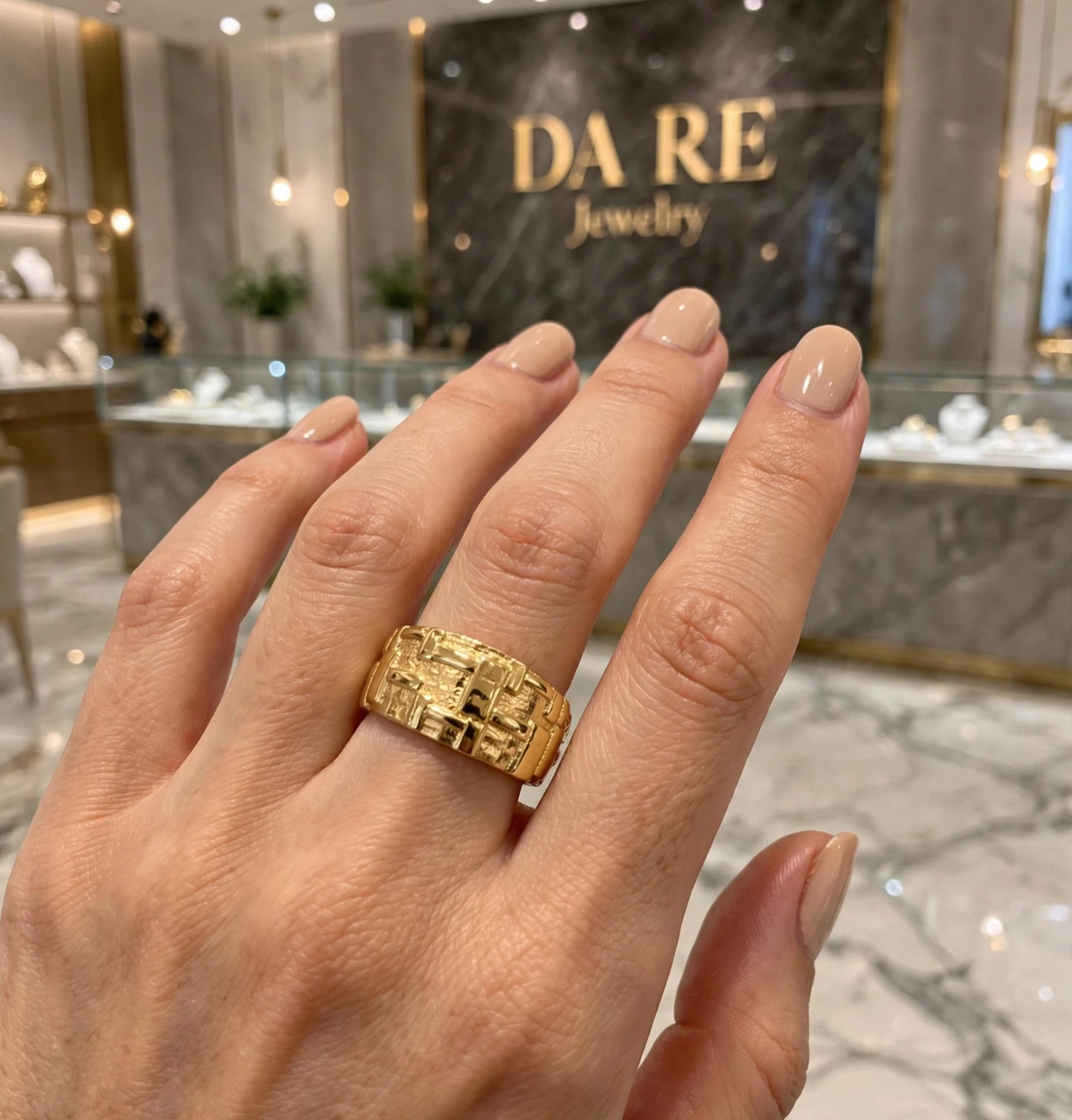 DA RE Jewelry - VICTORY Ring - Woven Brick Pattern - Gold Plated - Image 4