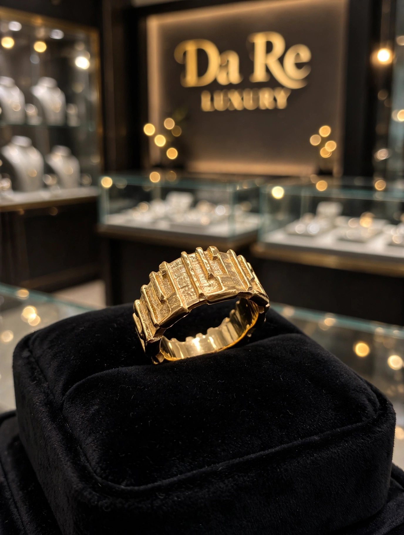 DA RE Jewelry - BRICKELL Ring - Architectural Brick Pattern - Gold Plated - 3D Statement - Image 4