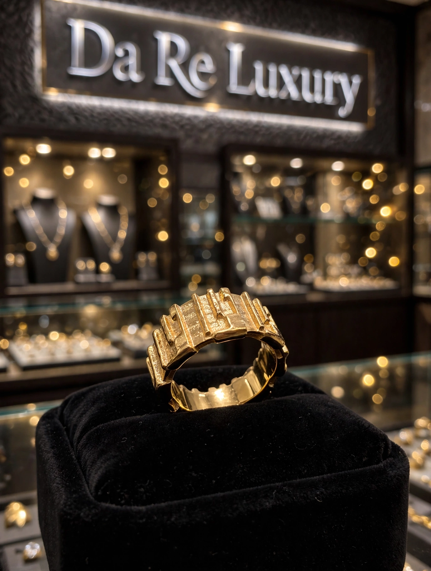 DA RE Jewelry - BRICKELL Ring - Architectural Brick Pattern - Gold Plated - 3D Statement - Image 7