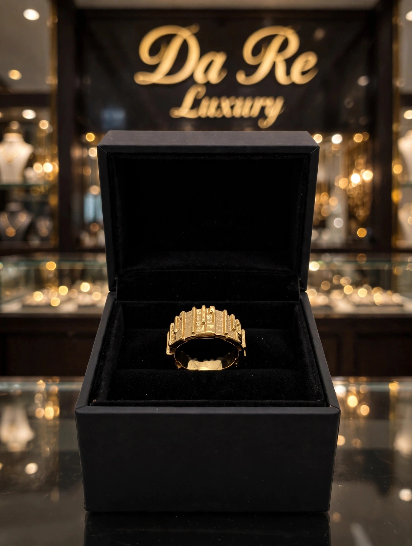 DA RE Jewelry - BRICKELL Ring - Architectural Brick Pattern - Gold Plated - 3D Statement - Image 5