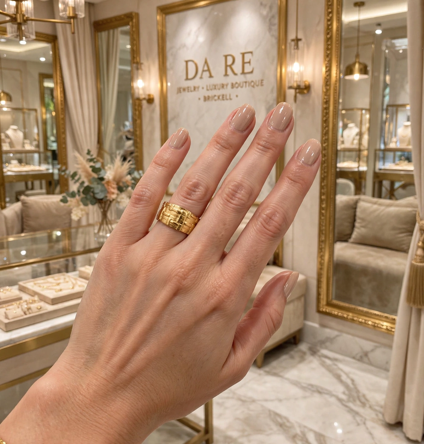 DA RE Jewelry - VICTORY Ring - Woven Brick Pattern - Gold Plated - Image 6