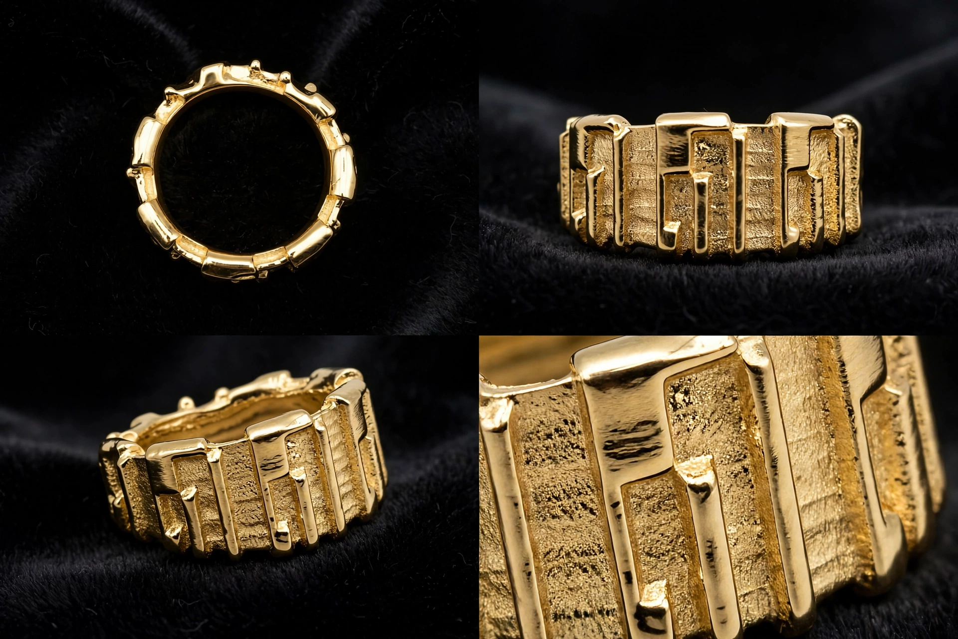 DA RE Jewelry - BRICKELL Ring - Architectural Brick Pattern - Gold Plated - 3D Statement - Image 8