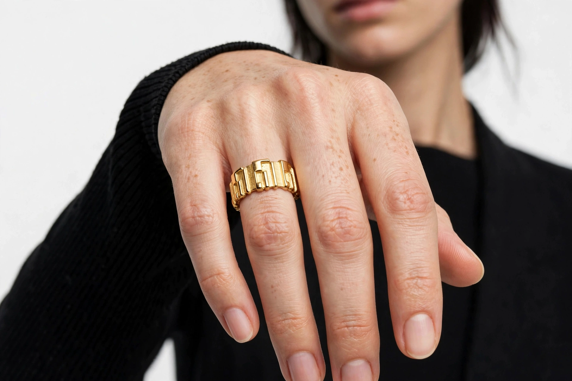 DA RE Jewelry - BRICKELL Ring - Architectural Brick Pattern - Gold Plated - 3D Statement - Image 20