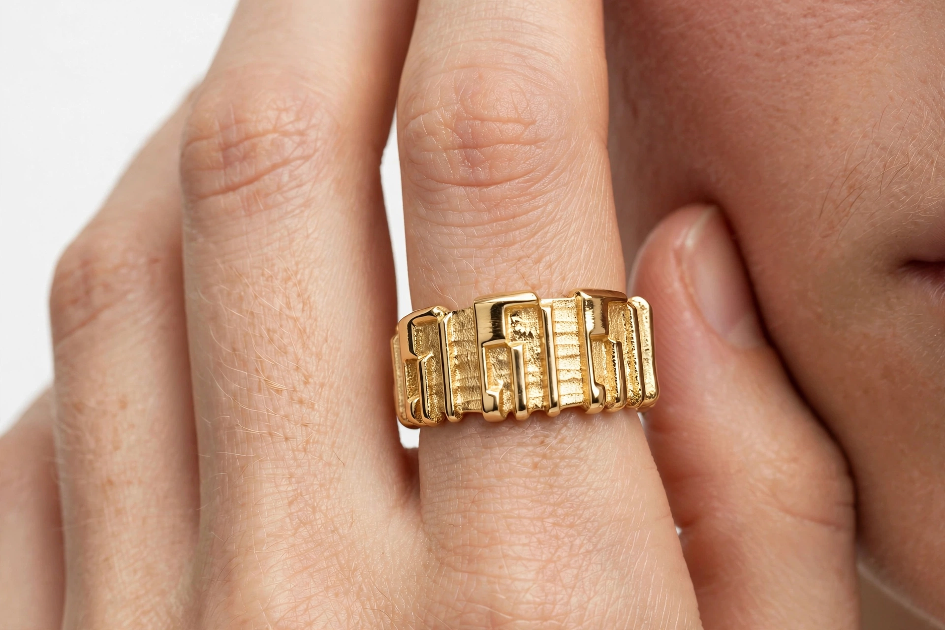 DA RE Jewelry - BRICKELL Ring - Architectural Brick Pattern - Gold Plated - 3D Statement - Image 14