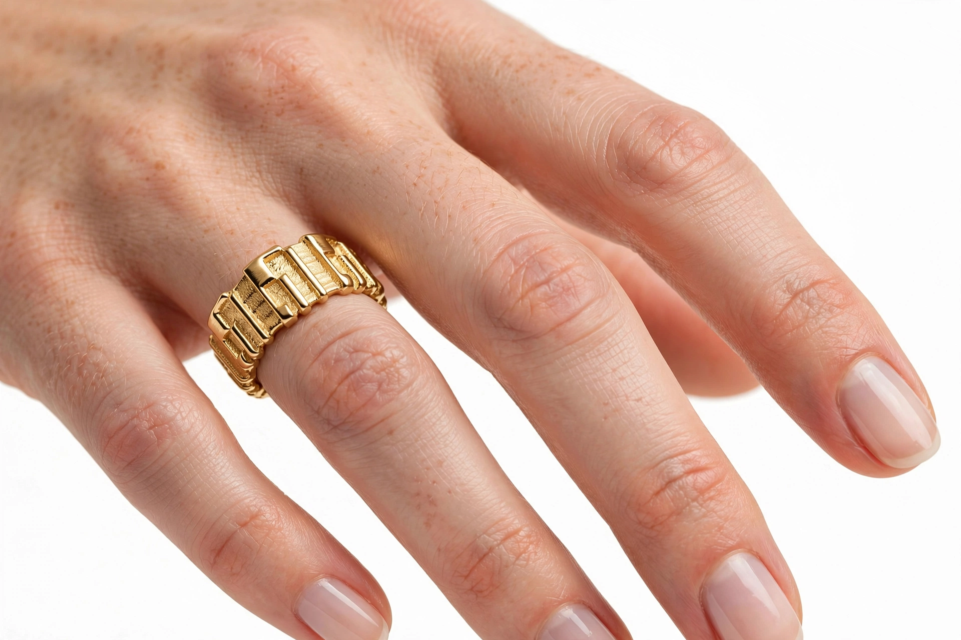 DA RE Jewelry - BRICKELL Ring - Architectural Brick Pattern - Gold Plated - 3D Statement - Image 16