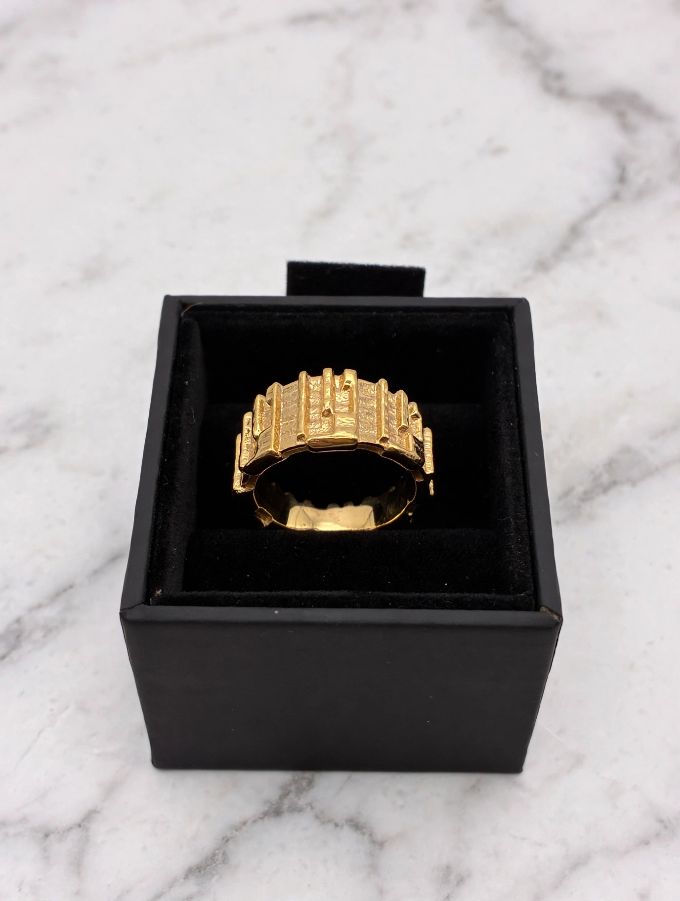 DA RE Jewelry - BRICKELL Ring - Architectural Brick Pattern - Gold Plated - 3D Statement - Image 3
