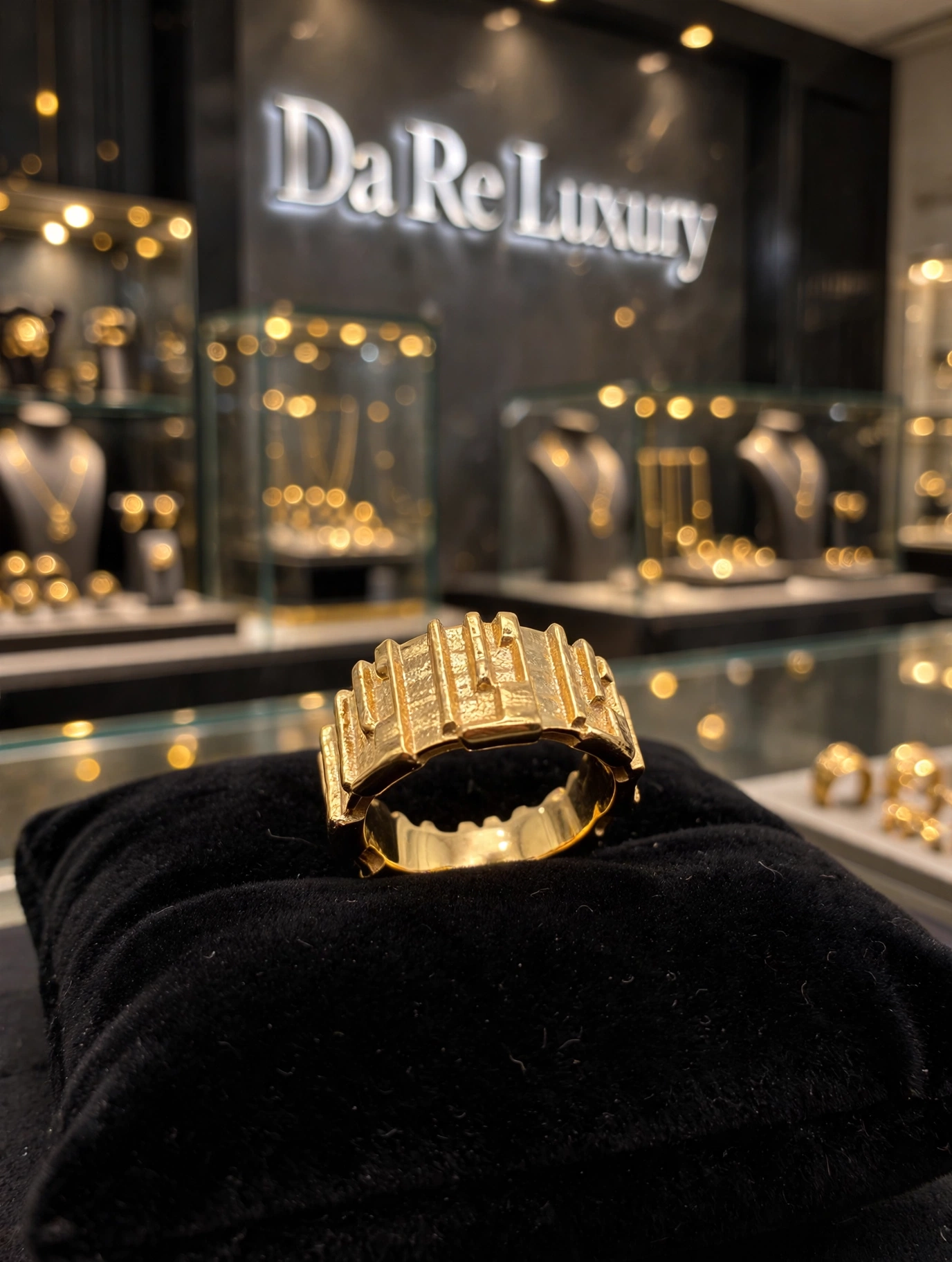 DA RE Jewelry - BRICKELL Ring - Architectural Brick Pattern - Gold Plated - 3D Statement - Image 2